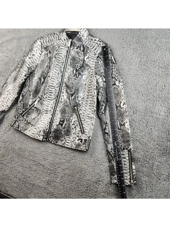 Y2K Faux Leather Moto Jacket Women's Petite Small Snake Skin Mob Wife Grunge - Picture 6 of 11